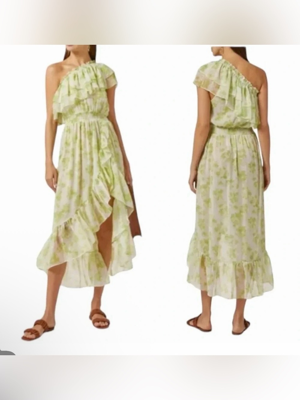 Misa Rumi One Shoulder Asymmetric Ruffle Floral Print Chiffon Dress Size XS NWT